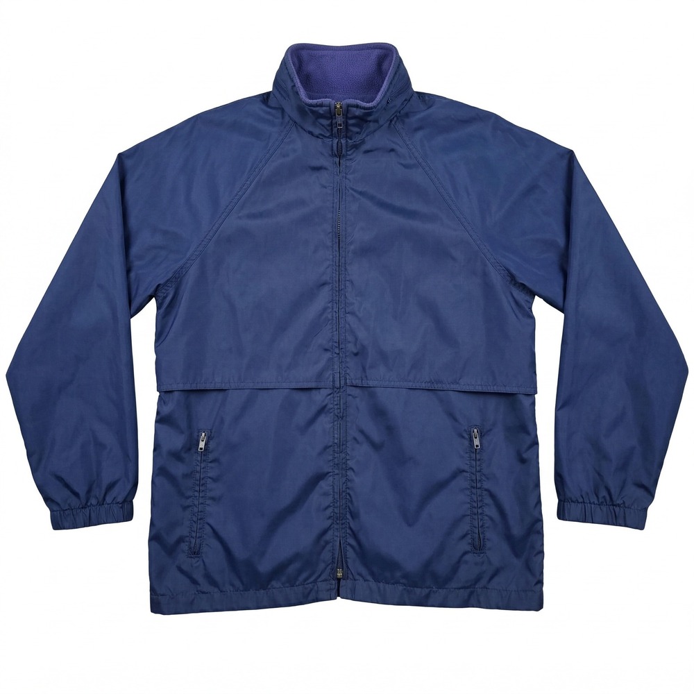Navy Blue Nylon Windbreaker Full Zip Jacket Vented Back Sporty Lightweight